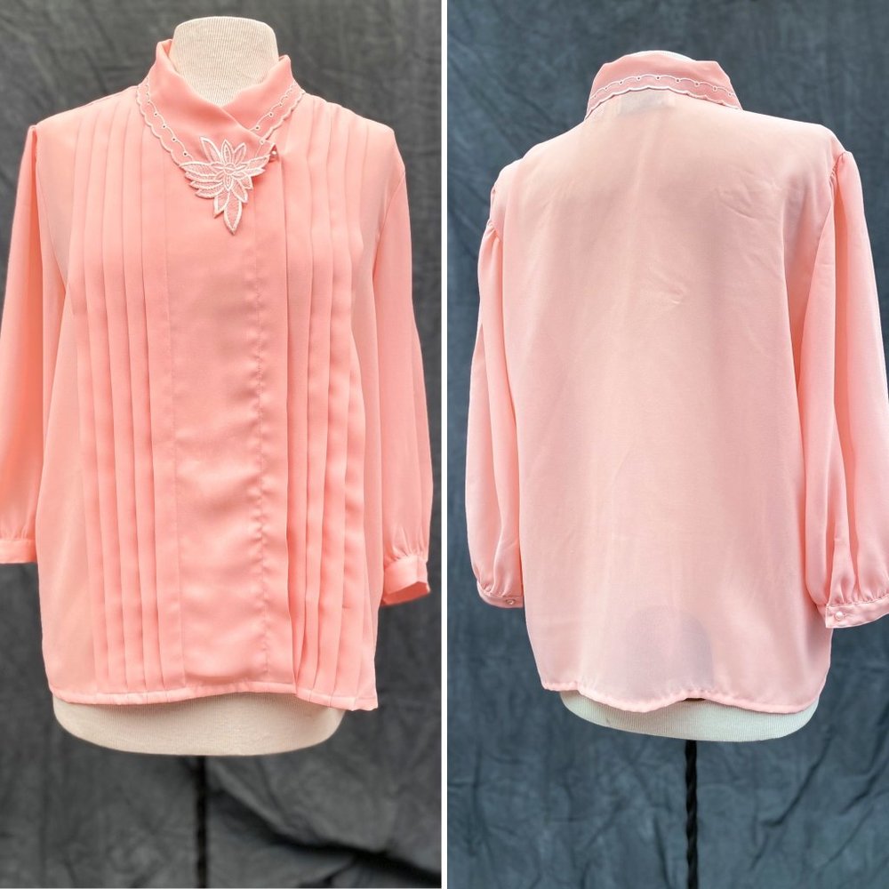 Semi Sheer Pleated Front Secretary Blouse